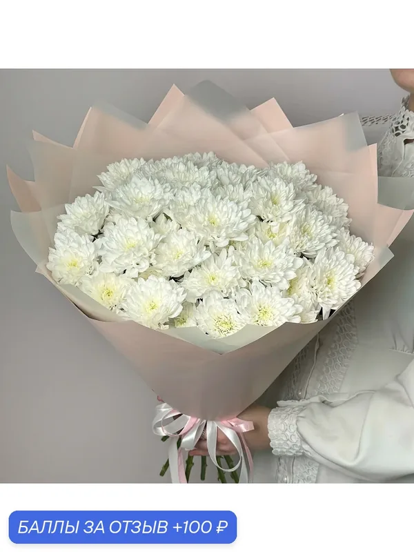 Букет Кустовых Хризантем 9 штук, белые, дизайнерская упаковка — RasCvet Flowers, 100 баллов за отзыв Яндекс Маркет