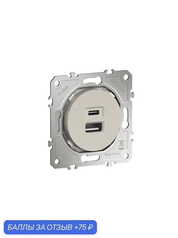 USB-зарядка типа A+С 2400мA 12Вт, цвет матовый кашемир, серия D16, Donel — Donel, 75 баллов за отзыв Яндекс Маркет