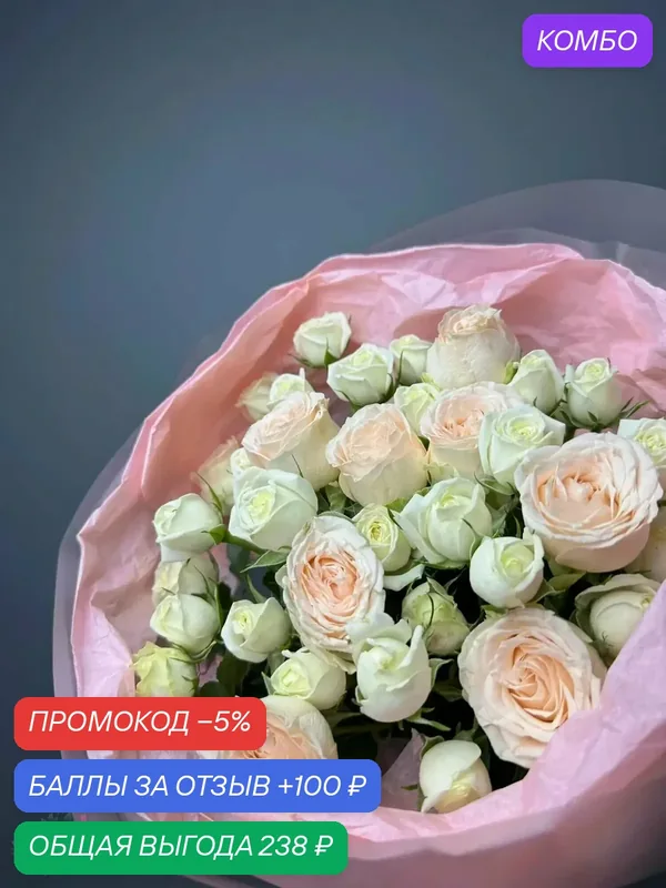 «Солнечный луч» – 9 кустовых роз в бело-жёлтой гамме, элегантная композиция для праздника с доставкой — Цветочный вайб, промокод и 100 баллов за отзыв Яндекс Маркет