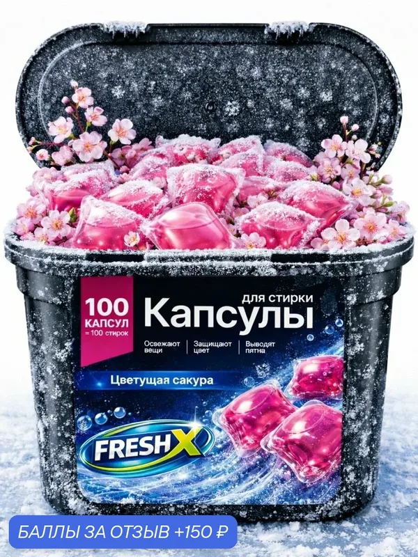 Капсулы для стирки белья с антибактериальным эффектом FRESH X, Цветущая Сакура, 100 шт — 150 баллов за отзыв Яндекс Маркет