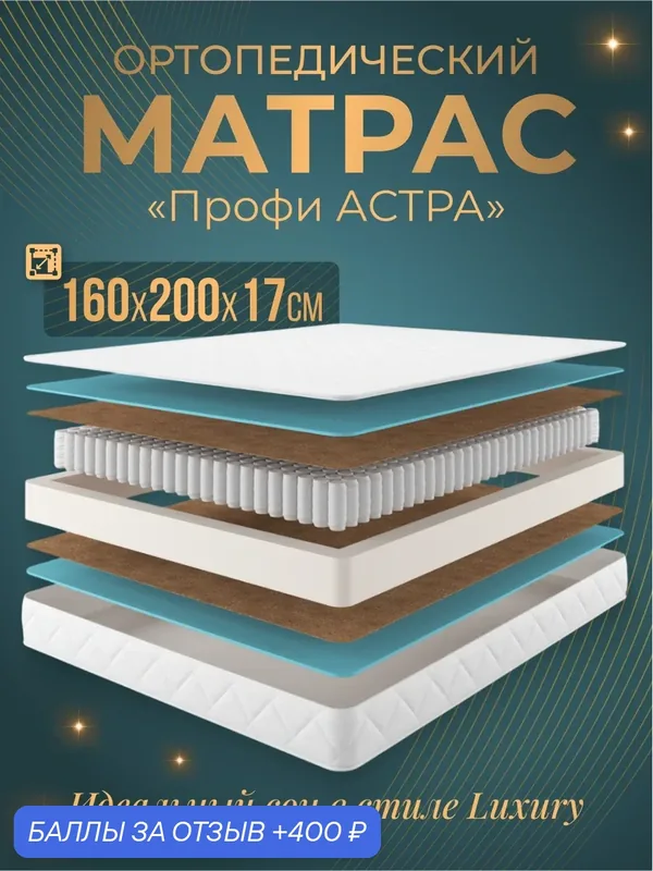 Ортопедическим матрас Promo Astra 1600*2000, двуспальный Zeppelin — ZEPPELINMOBILI, 400 баллов за отзыв Яндекс Маркет