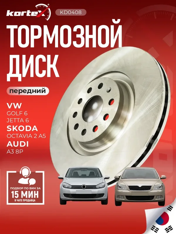 Тормозной диск передний Skoda Шкода Octavia Октавия III (A7) IV (A8); Volkswagen Фольксваген Passat Пассат (B7 B8) Tiguan Тигуан II DF6133S — KORTEX, 200 баллов за отзыв Яндекс Маркет