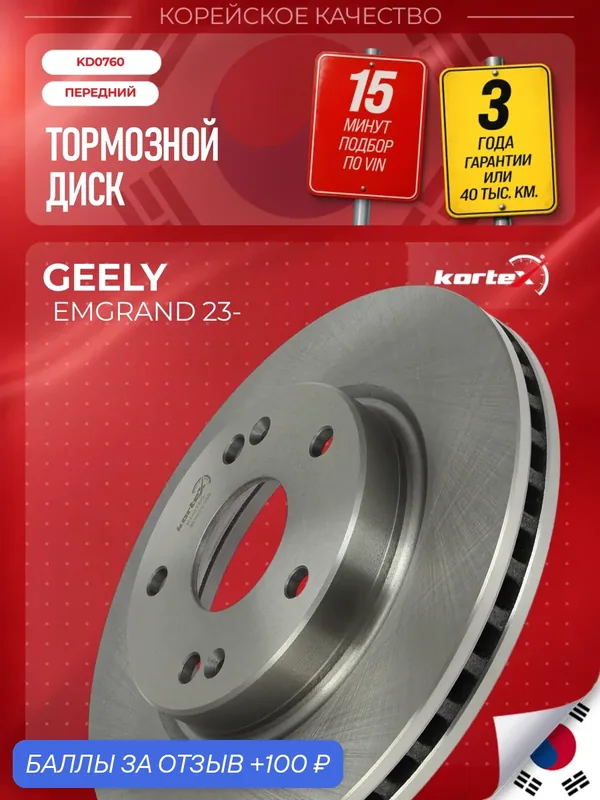 Диск тормозной GEELY EMGRAND SS11 23- передний (d mm) 4048093100 — KORTEX, 100 баллов за отзыв Яндекс Маркет