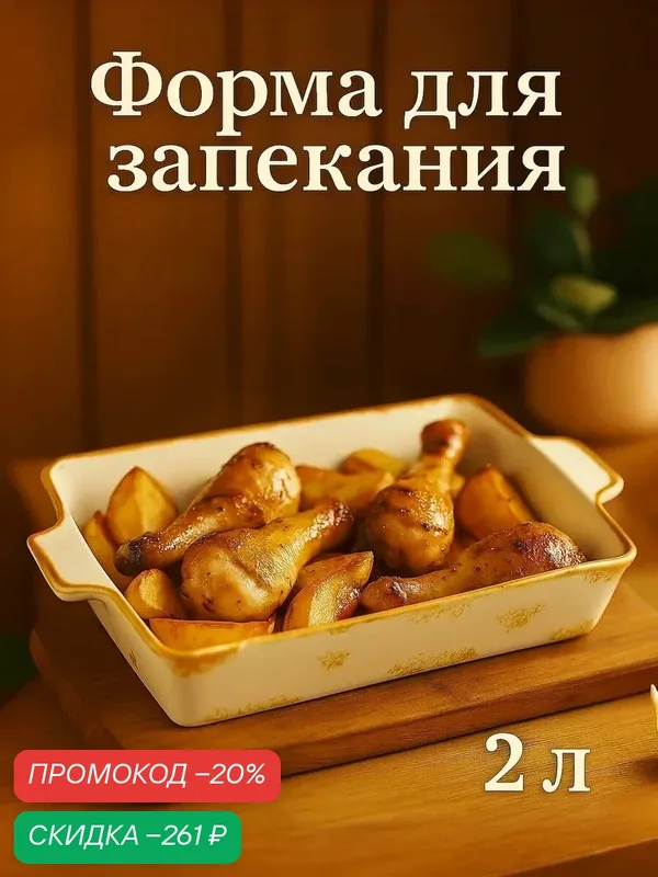 Форма для запекания из фарфора Доляна Organic Gold, 2 л, 33×20, 5×5, 5 см, цвет белый — Доляна, скидка по промокоду Яндекс Маркет