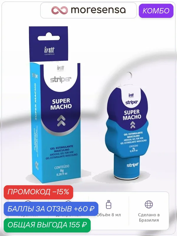 Массажный гель SUPER MACHO, Intt Cosmeticos, ароматизированный — INTT, скидка по промокоду Яндекс Маркет
