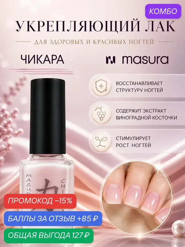 Лак уходовый для укрепления и роста ногтей CHIKARA / Чикара, 12 мл — Masura, промокод и 85 баллов за отзыв Яндекс Маркет