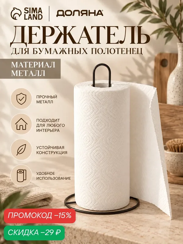 Подставка под бумажные полотенца, 29, 5х13, 5х13, 5см, цвет черный — Доляна, скидка по промокоду Яндекс Маркет
