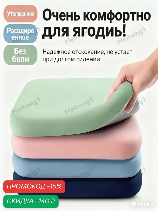 Подушка на стул Памяти пены подушка для сидения, офисная подкладка для долгого сидения, всесезонная универсальная подушка 40x40 см — скидка по промокоду Яндекс Маркет