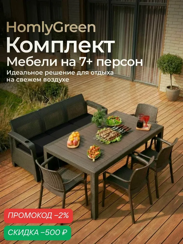 Комплект садовой мебели Set 3+4стула+обеденный стол 153х79, с комплектом черных подушек — HOMLYGREEN, скидка по промокоду Яндекс Маркет