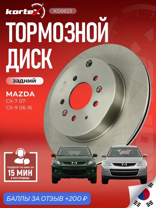Тормозной диск задний Мазда Cx-7, Cx-9, (Faw) Cx-7 TD1126251, STL23226251B, RN1650 — KORTEX, скидка по промокоду Яндекс Маркет