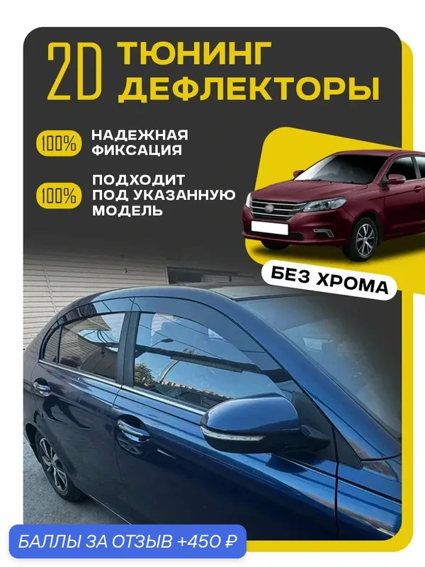 Плоские тюнинг дефлекторы для Lifan Solano седан (2016-2018) 2 поколение / 2D ветровики на Лифан Солано 2 седан. Комплект 4 шт. — 450 баллов за отзыв Яндекс Маркет