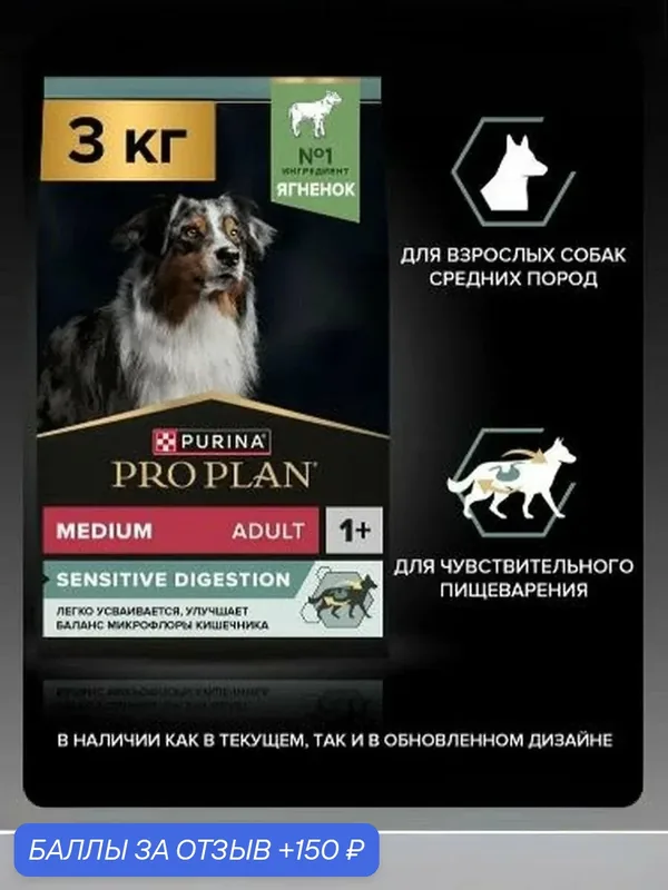 Сухой корм PRO PLAN Sensitive Digestion для взрослых собак средних пород с чувствительным пищеварением, с ягненком, 3 кг — скидка по промокоду Яндекс Маркет