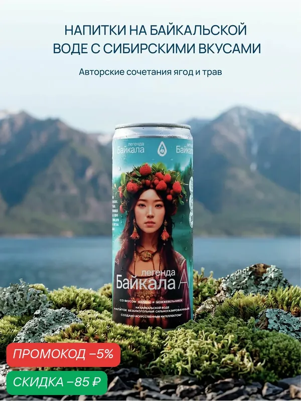 Напиток безалкогольный сильногазированный "Легенда Байкала" AI (Legend of Baikal Plus), со вкусом малины и можжевельника, 0, 33л. х 12шт. — Legend of Baikal, скидка по промокоду Яндекс Маркет
