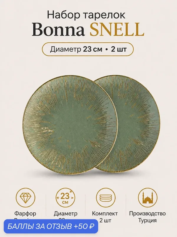 Snell Набор тарелок 2 шт, 23 см, Bonna, ударопрочный фарфор. — bonna, 50 баллов за отзыв Яндекс Маркет
