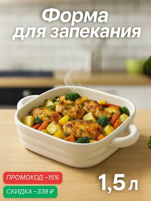 Форма для запекания в духовке Доляна «Зефир», 1, 5 л, 21×21 см, квадратная, керамика, цвет белый — Доляна, скидка по промокоду Яндекс Маркет