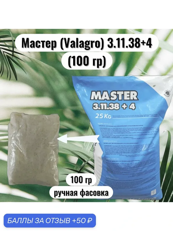 Универсальное удобрение Valagro Мастер 3.11.38+4 100 г (Ручная фасовка) — Valagro, 50 баллов за отзыв Яндекс Маркет