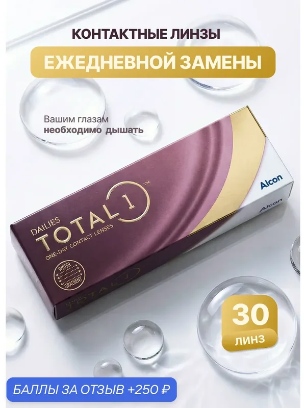 Контактные линзы Alcon "Dailies Total", однодневные, 30 линз — 3.75 — Alcon, 250 баллов за отзыв Яндекс Маркет