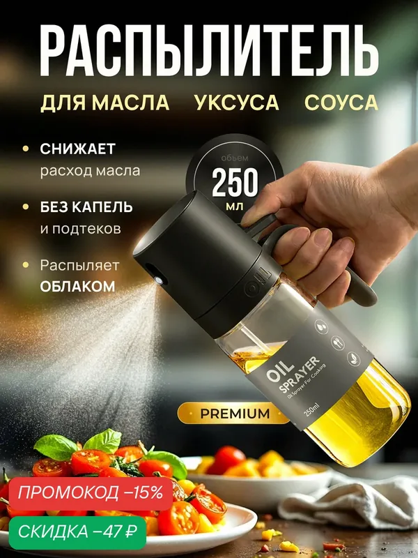 Распылитель масла SMOLARTs oil bottle, пластик/стекло, 250мл — FEIDASH, скидка по промокоду Яндекс Маркет