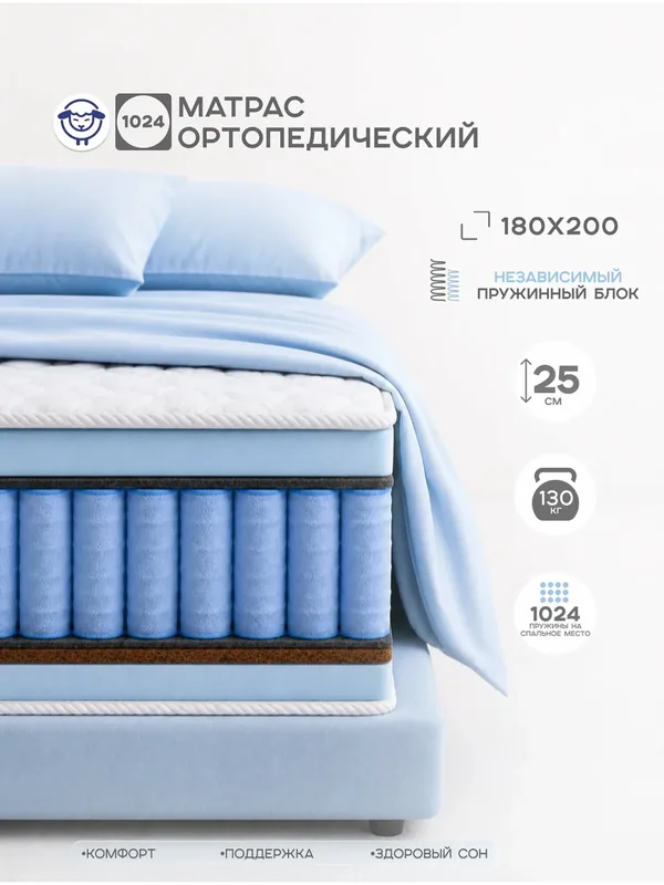 Матрас 180х200 см, ортопедический, на независимых пружинах Ортис " Премиум Мега" — ОРТИС, 300 баллов за отзыв Яндекс Маркет