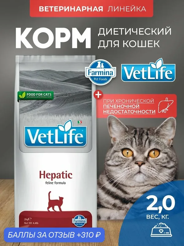 Cухой корм для кошек Farmina Vet Life Hepatic гепатик 2 кг При болезнях печени — Farmina, 310 баллов за отзыв Яндекс Маркет