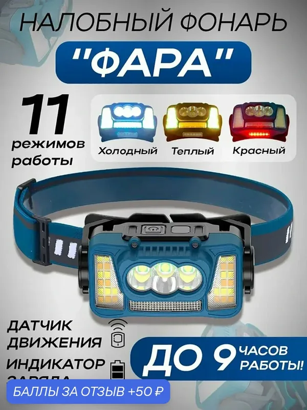 Тактический налобный фонарь 12 режимов. Честные 350м + 10000 Lm яркий холодный + обволакивающий теплый свет + красный. — OSMAN STAR, 50 баллов за отзыв Яндекс Маркет