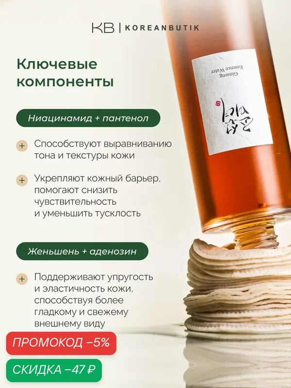 Эссенция для лица с женьшенем | Beauty of Joseon Ginseng Essence Water 150ml — скидка по промокоду Яндекс Маркет
