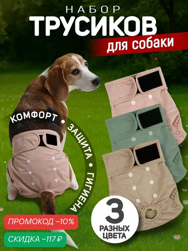 Трусы для собак при течке многоразовые, трусики для собак, 3 шт, M. — BIG tiny, скидка по промокоду Яндекс Маркет