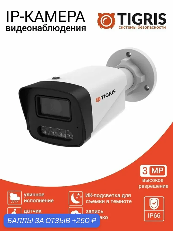 IP Камера видеонаблюдения уличная TGB-IPS02PT с микрофоном и PoE — Tigris, 250 баллов за отзыв Яндекс Маркет