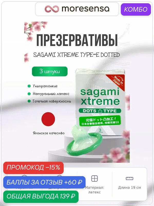 Презервативы Sagami Xtreme Type-E с текстурой 3шт, латекс, с точками — Sagami, промокод и 60 баллов за отзыв Яндекс Маркет