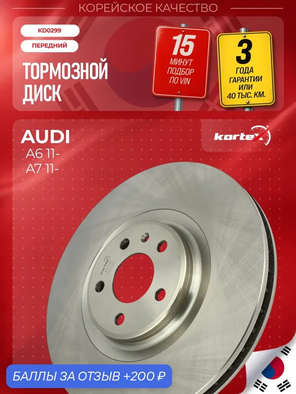 Диск тормозной (левый/правый передний) Audi Ауди A6 (C7) 2011-2018 6144610 4G0615301T 4H0615301K — KORTEX, 200 баллов за отзыв Яндекс Маркет
