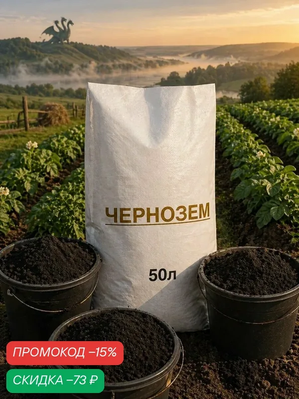 Чернозем плодородный в мешках (грунт для огорода), 50 литров — скидка по промокоду Яндекс Маркет