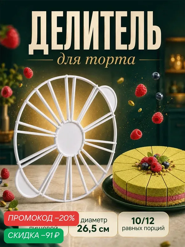Делитель для торта пластиковый Доляна, 10/12 частей, 26, 5 см, цвет микс — Доляна, скидка по промокоду Яндекс Маркет