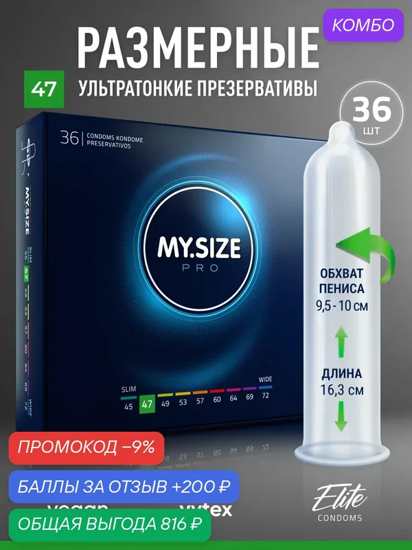 Презервативы MY SIZE 47, уменьшенный размер, силиконовая смазка 36 шт — MY.SIZE, скидка по промокоду Яндекс Маркет
