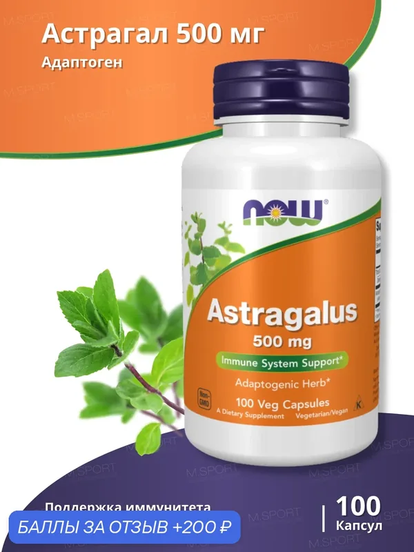 Комплекс витаминов Нау Фудс Астрагал 500 м 100 Вег Капс /Now Foods ASTRAGALUS 500 mg 100 Veg Caps — NOW, скидка по промокоду Яндекс Маркет