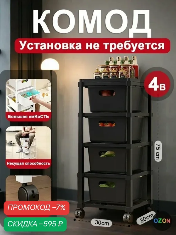 Полка для кухонной мебели Напольная Прямая, 30х30х75 см, 1 шт. — скидка по промокоду Яндекс Маркет