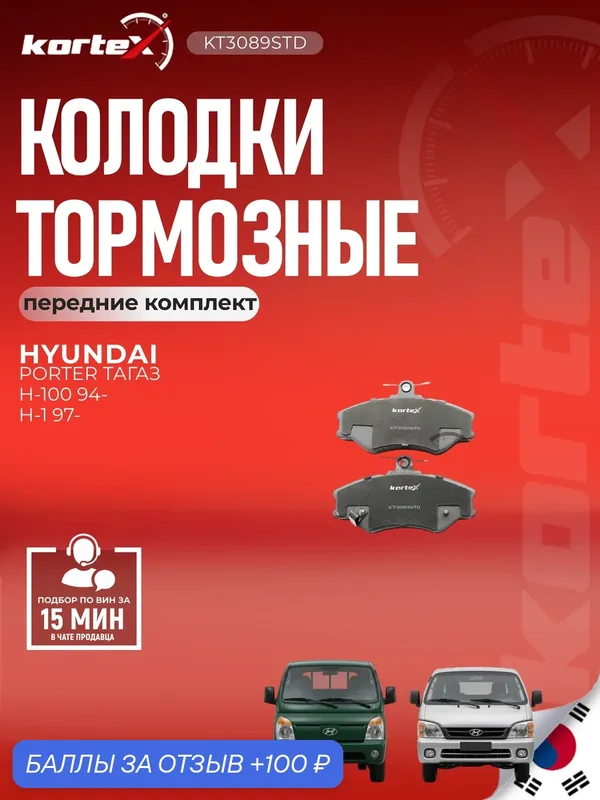 Тормозные колодки дисковые (передние) Hyundai Хендай Porter I H100 GDB3089 581014BA00 5810143A00 — KORTEX, 100 баллов за отзыв Яндекс Маркет