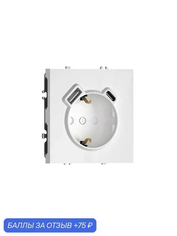 Розетка с заземлением и шторками 16А 250В + зарядка USB A+C 20W, на винтах, цвет глянцевый белый, серия S08, Donel — Donel, 75 баллов за отзыв Яндекс Маркет