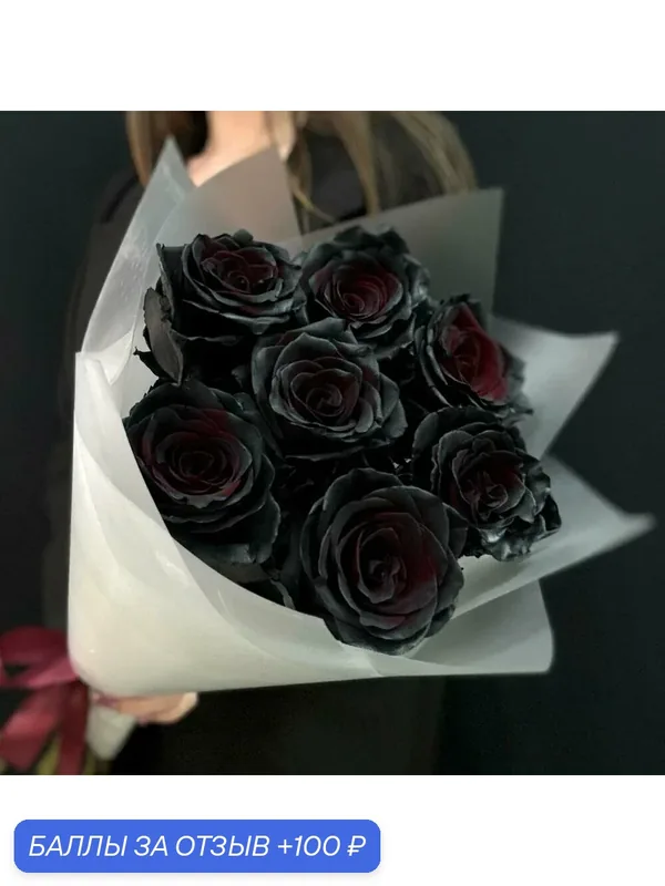 Букет из 7 Эквадорских чёрных роз в матовой упаковке (мб 100) — Freedom Flowers, 100 баллов за отзыв Яндекс Маркет