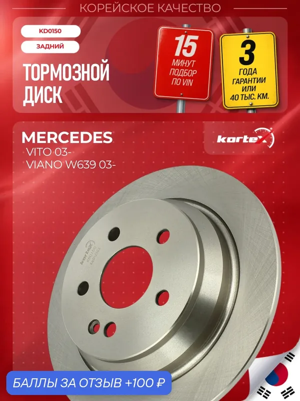 Тормозной диск задний Мерседес Бенц Виано, Вито STA6394230112, PBD4356, M2000529 — KORTEX, 100 баллов за отзыв Яндекс Маркет