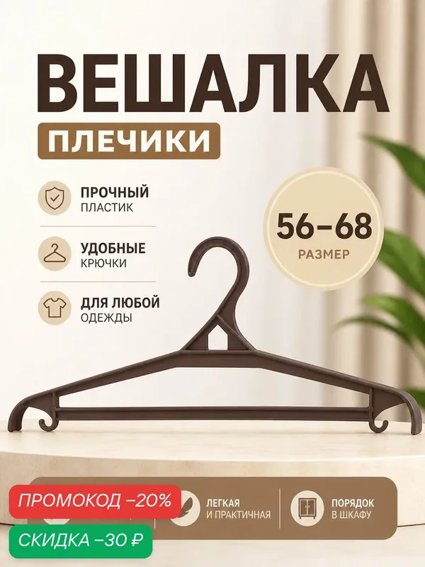 Вешалка-плечики для верхней одежды пластиковые, размер 56-68, цвет микс — SKYPHOS, скидка по промокоду Яндекс Маркет