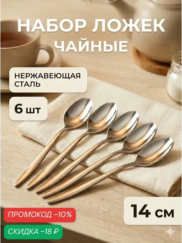 Ложки чайные Magistro Flow 14 см, набор на 6 персон, цвет серебряный — Magistro, скидка по промокоду Яндекс Маркет