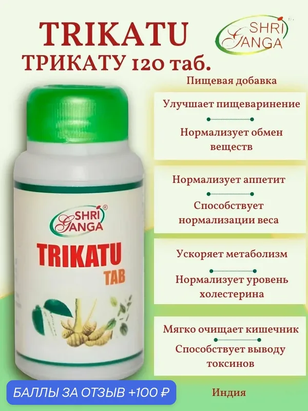 Трикату, Trikatu Shri Ganga, Шри Ганга, 120 таб, для пищеварения и ЖКТ — Shri Ganga, 100 баллов за отзыв Яндекс Маркет