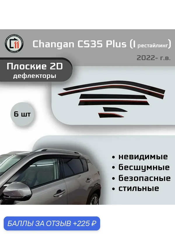 Дефлекторы 2D для CHANGAN CS35 Plus 2022- (I рестайлинг), 6шт — 225 баллов за отзыв Яндекс Маркет