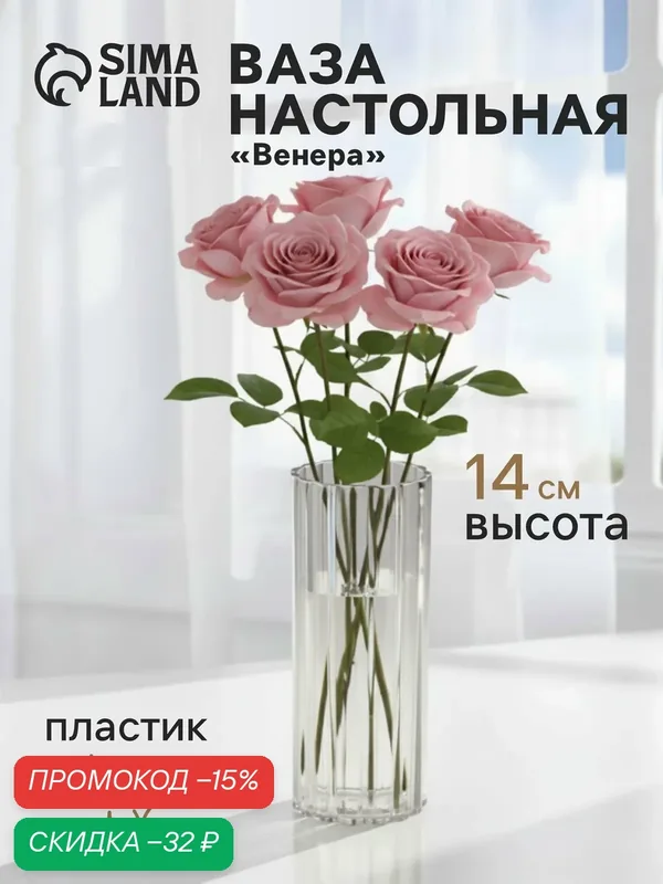 Ваза для цветов «Венера», 14×5 см, полосы, пластик, прозрачная — Сима-ленд, скидка по промокоду Яндекс Маркет