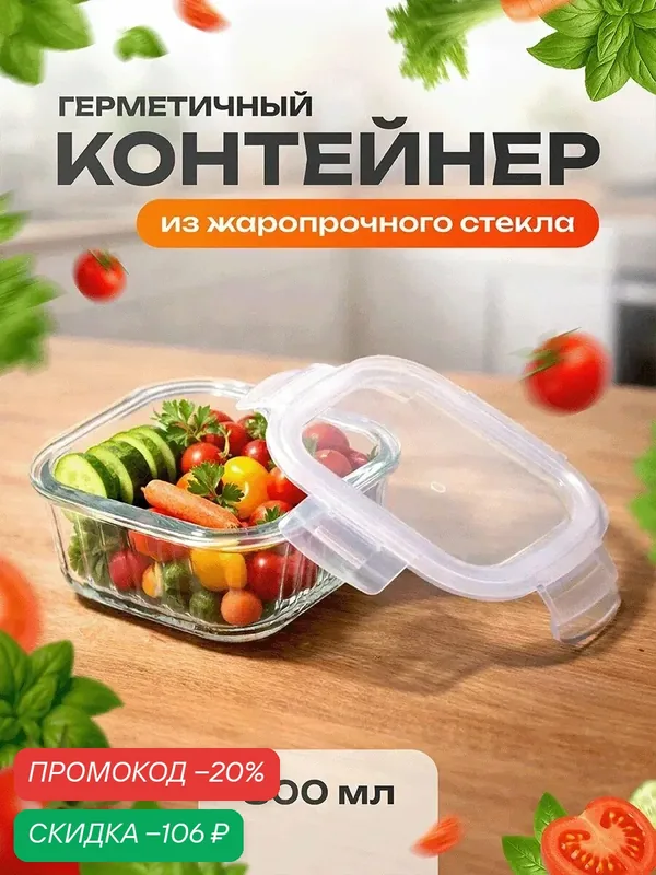 Контейнер для еды Доляна "Шиаду" из жаропрочного стекла, 800 мл — Доляна, скидка по промокоду Яндекс Маркет