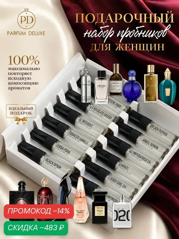PARFUM DELUXE Духи стойкие подарочный набор пробников 12шт — скидка по промокоду Яндекс Маркет