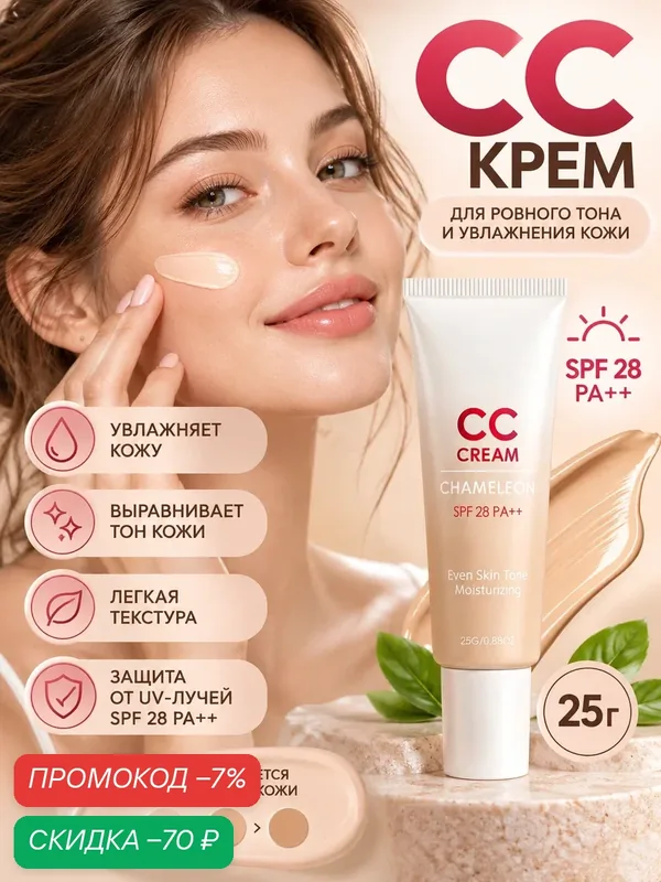 Тональный крем для лица СС 28 SPF солнцезащитный, 25мл — Limoni, скидка по промокоду Яндекс Маркет