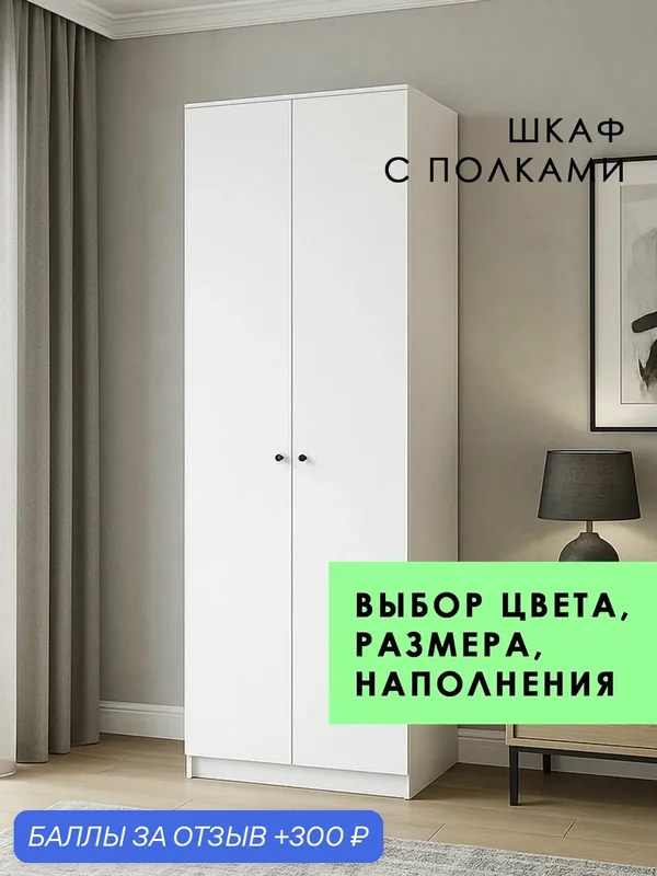 Шкаф с полками Практик-2, для хранения вещей, в спальню, в прихожую, в гостиную, на балкон, в офис, на дачу, белый — 300 баллов за отзыв Яндекс Маркет
