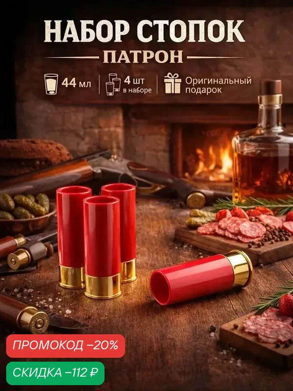 Набор стопок «Патрон», 4 шт, объем 44 мл, пластик, цвет красный — SKYPHOS, скидка по промокоду Яндекс Маркет