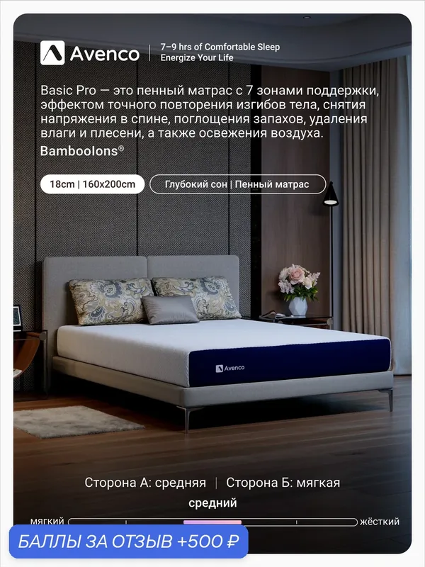 Матрас 160х200 ортопедический Двусторонний беспружинный Avenco — 500 баллов за отзыв Яндекс Маркет
